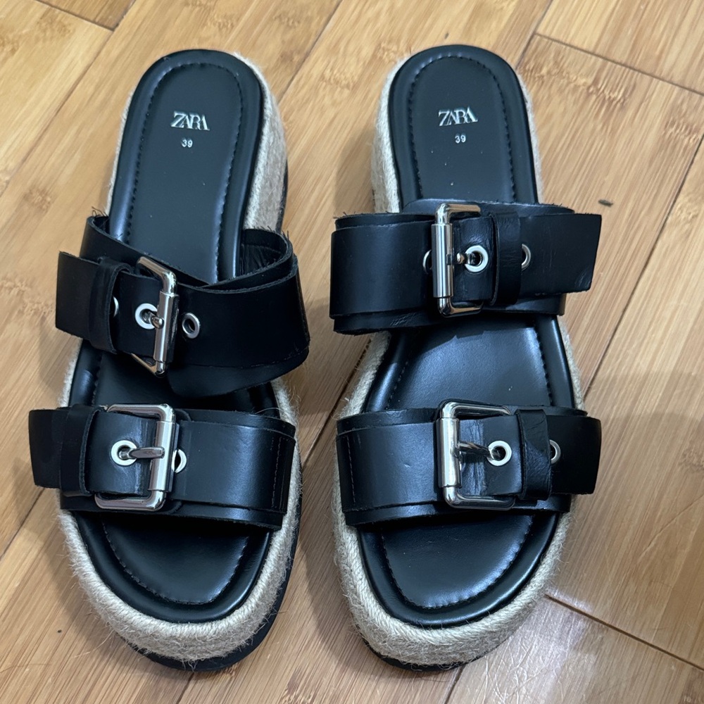 Zara Black Double-Buckle Sandals